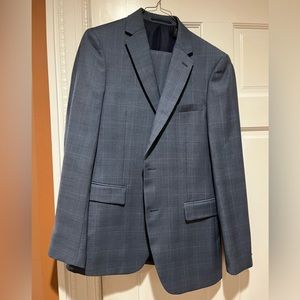Theory wool plaid light blue suit jacket 36 R and pants 32 x 30